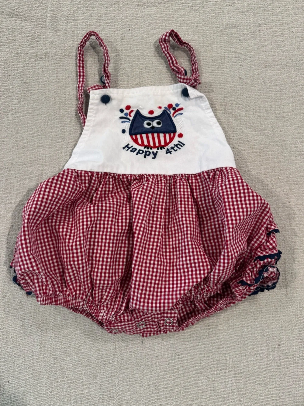 Cactus Red & White Gingham 'Happy 4th' Baby Diaper Cover Romper